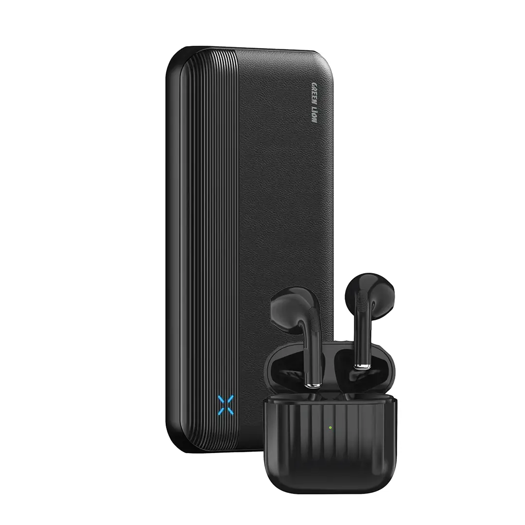 Green Lion Duo Lite Power Bank Earbuds Black