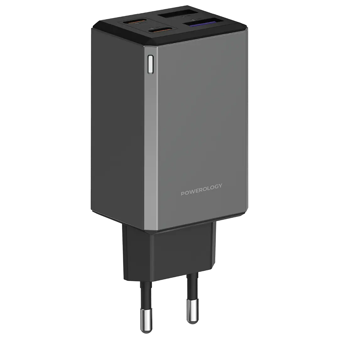 Powerology 65w Gan Multi Port Travel Adapter Grey