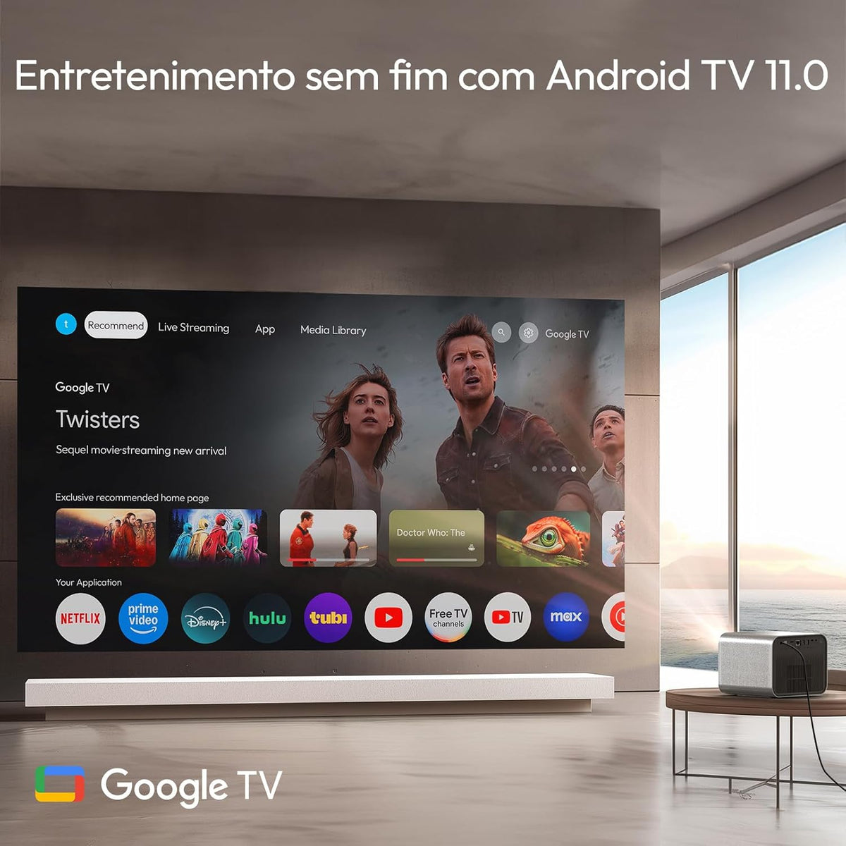 جهاز عرض بروجكتر منزلي باينتك ار 90 ماكس 300 بوصة مع 2 ميكروفون Byintek R90 Max Smart Projector
