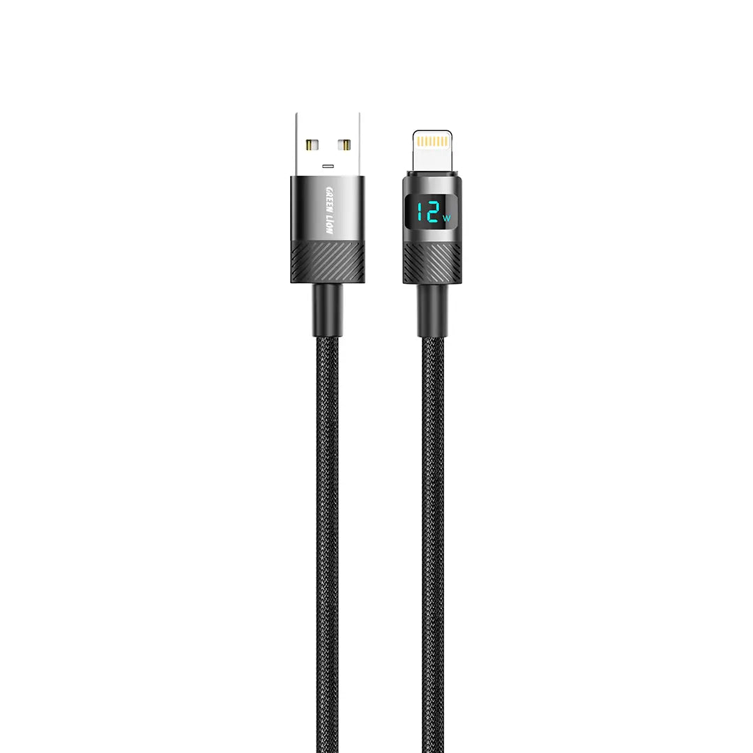 Green Lion LED Display Braided USB A to Lightning Cable Black