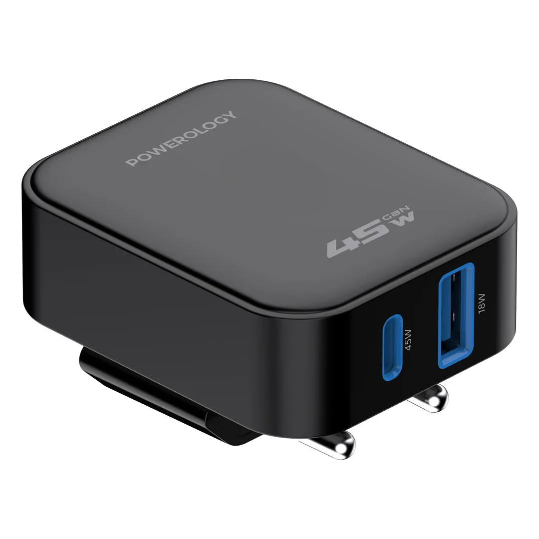 Powerology Crab Foldable Eu Gan Charger Black