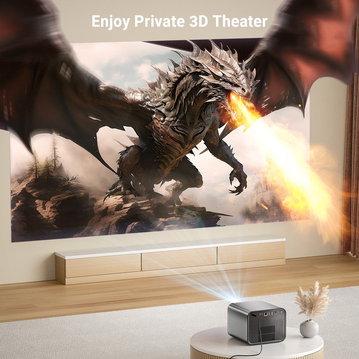 جهاز عرض بروجكتر منزلي باينتك ار 90 ماكس 300 بوصة مع 2 ميكروفون Byintek R90 Max Smart Projector
