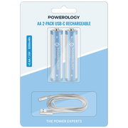 Powerology Aa 2 Pack USB C Rechargeable White Blue