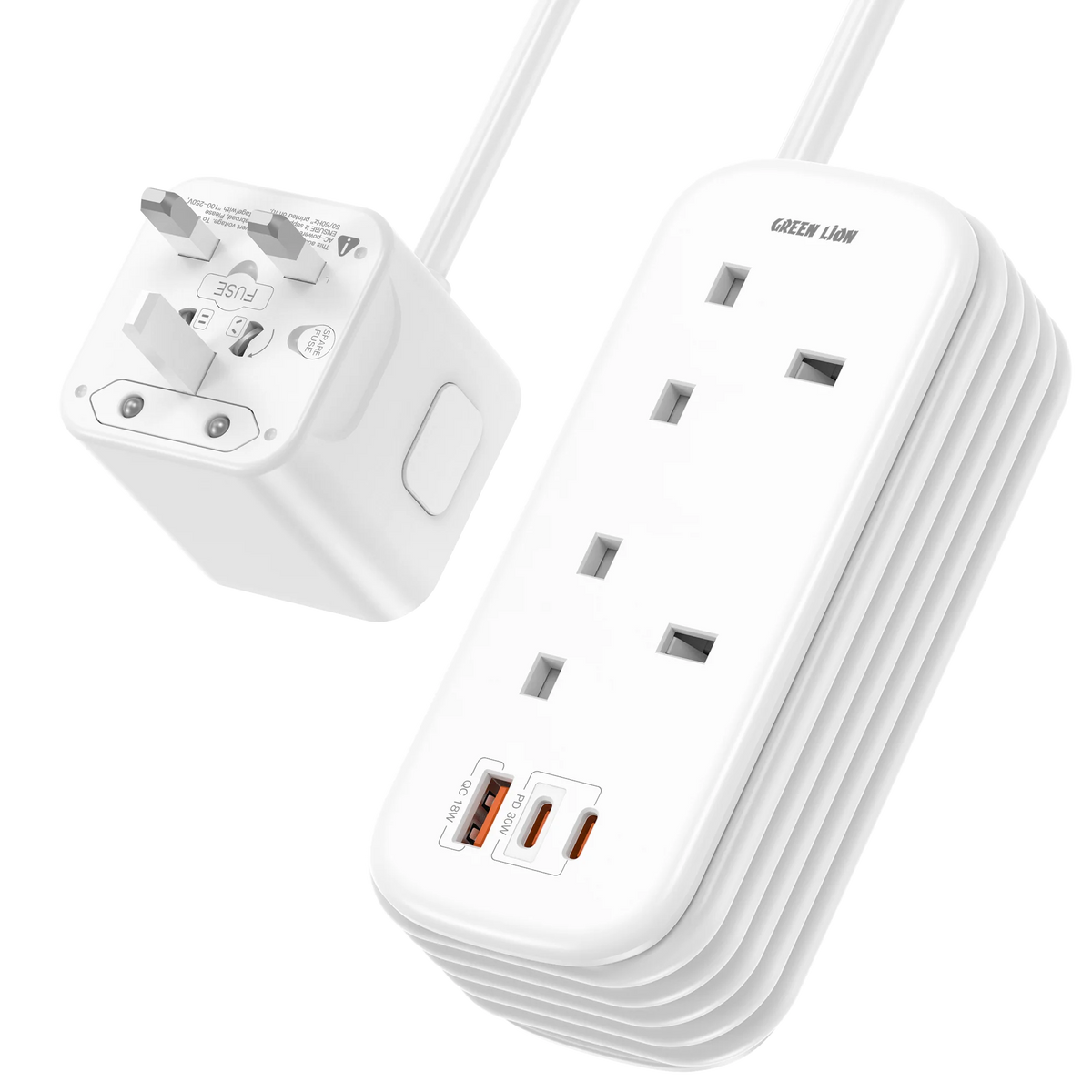 Green Lion Gs 600 Power Strip USB C USB A 2 Uk AC Outlets PD 30w White