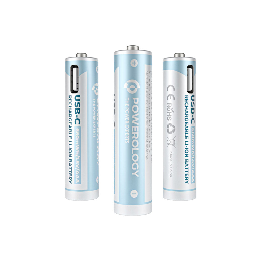 Powerology 1 5v Type C Rechargeable Lithium Ion Battery Aaa Battery 660mwh 4pcs Per Pac