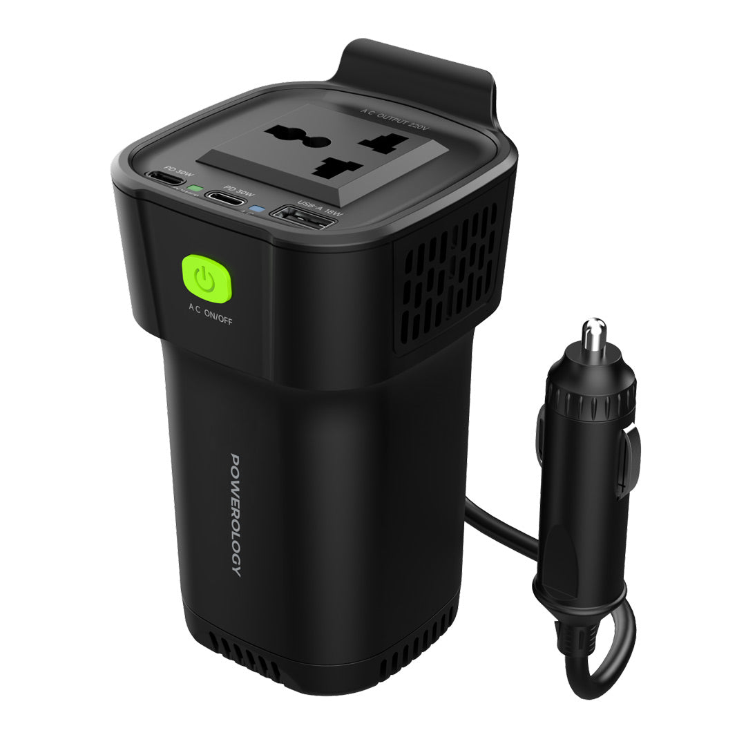 Powerology 150w Inverter AC Universal USB A 2type C DC Car 12v10a Black