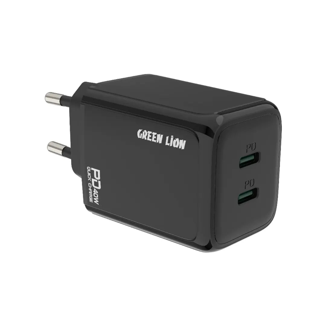 Green Lion 40w Dual PD Wall Charger with USB C to Lightening Cable 1m Eu Black