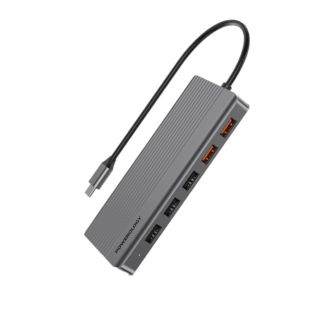 Powerology 12 in 1 Hdmi Displayport USB C Hub Ethernet Gray
