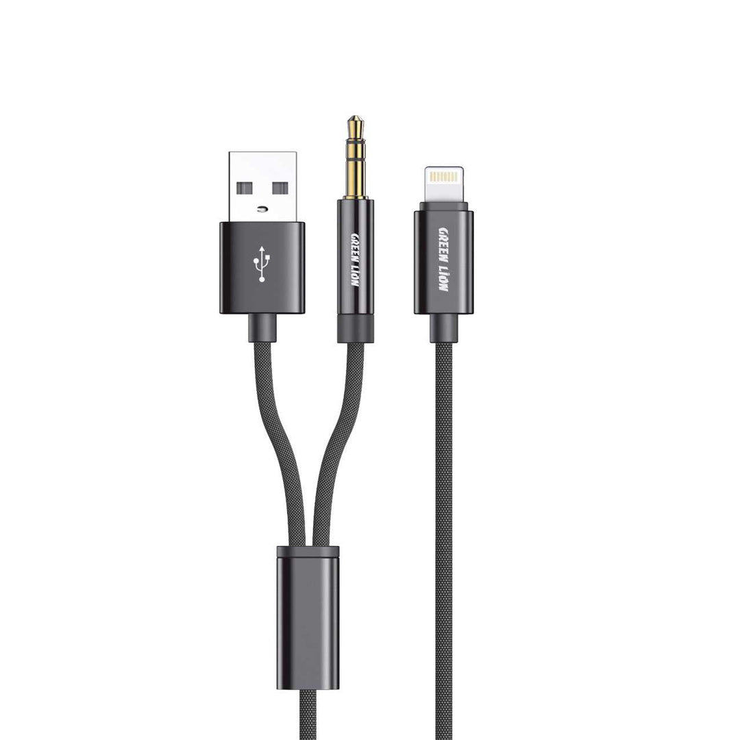 Green Lion 2 in 1 Aux Braided Cable 1 2m