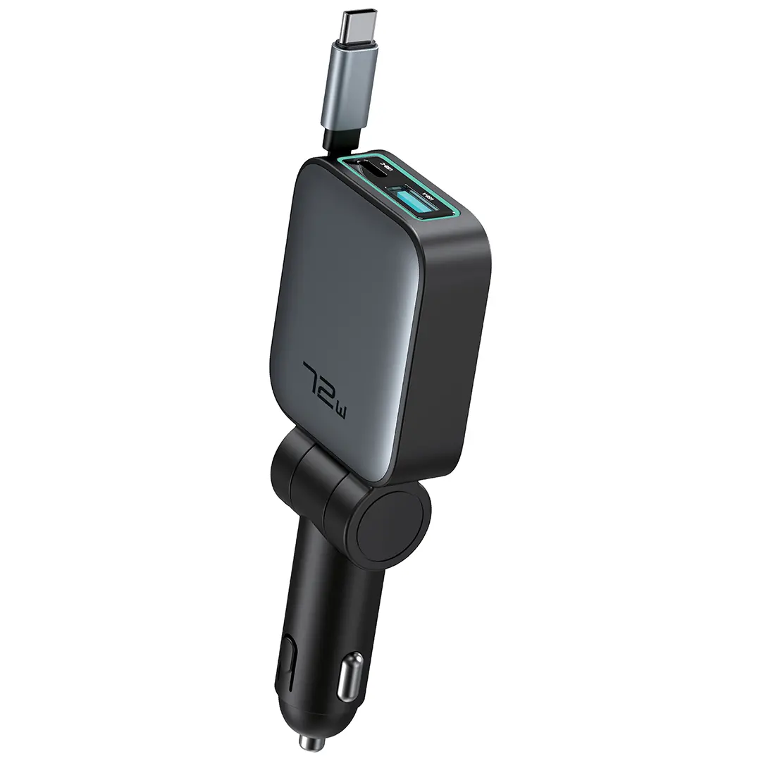 Green Lion Retractable 72w Car Charger Black