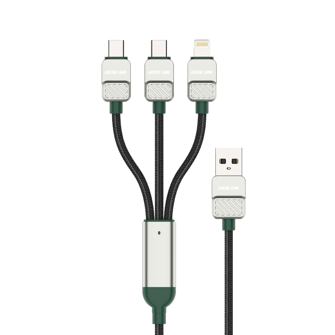 Green Lion 3 in 1 Cable Braided USB A to C C L Black Dark Green