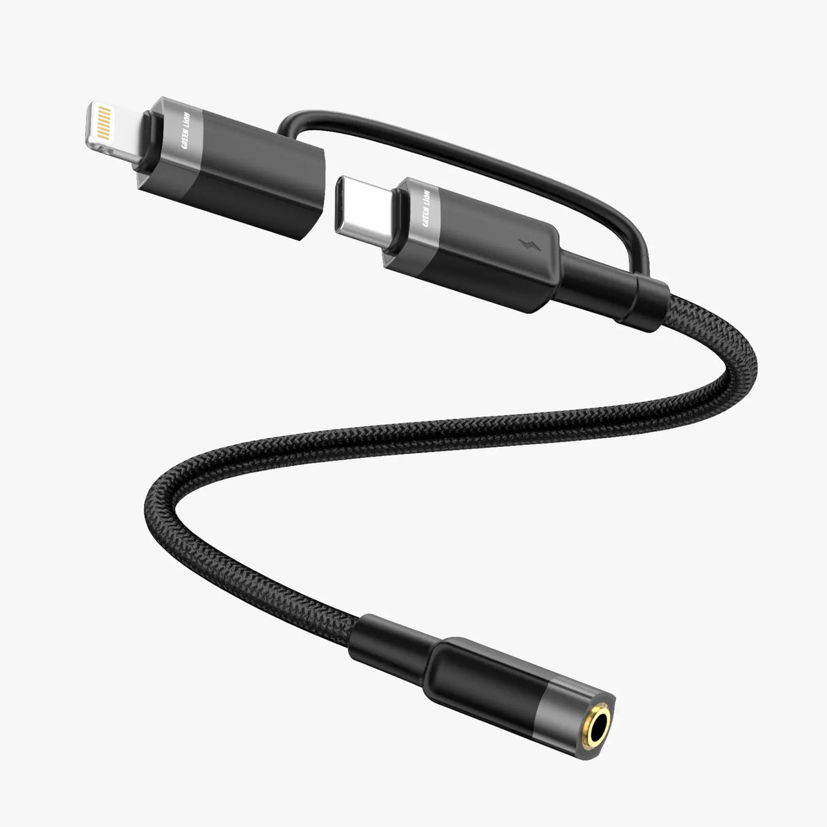 Green Lion 2 in 1 Audio Cable 12cm USB C Lightning to 3 5 Mm Jack