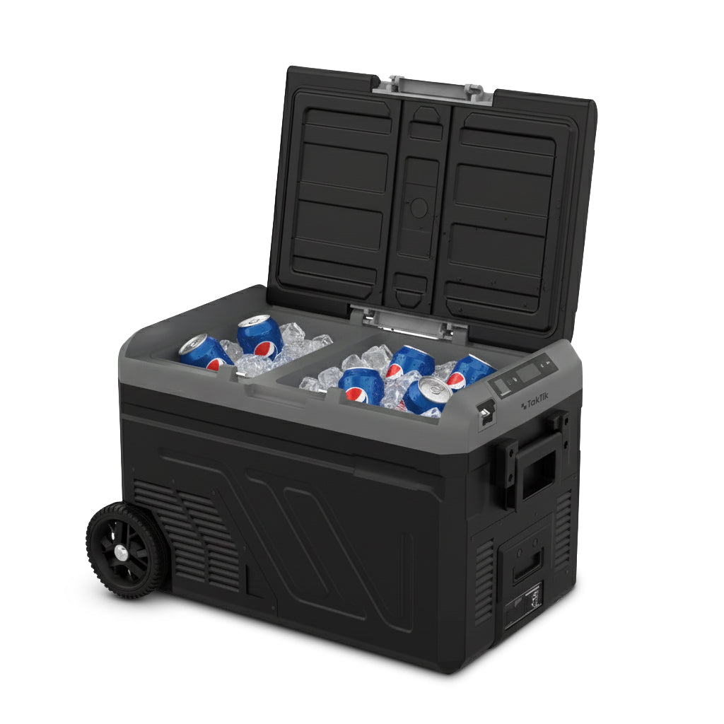 ثلاجة رحلات محمولة وفريزر بحجرتين تكتك 40 لتر حتى -20 درجة مئوية مع بطارية كبيرة Taktik Dual Compartment Portable Fridge And Freezer