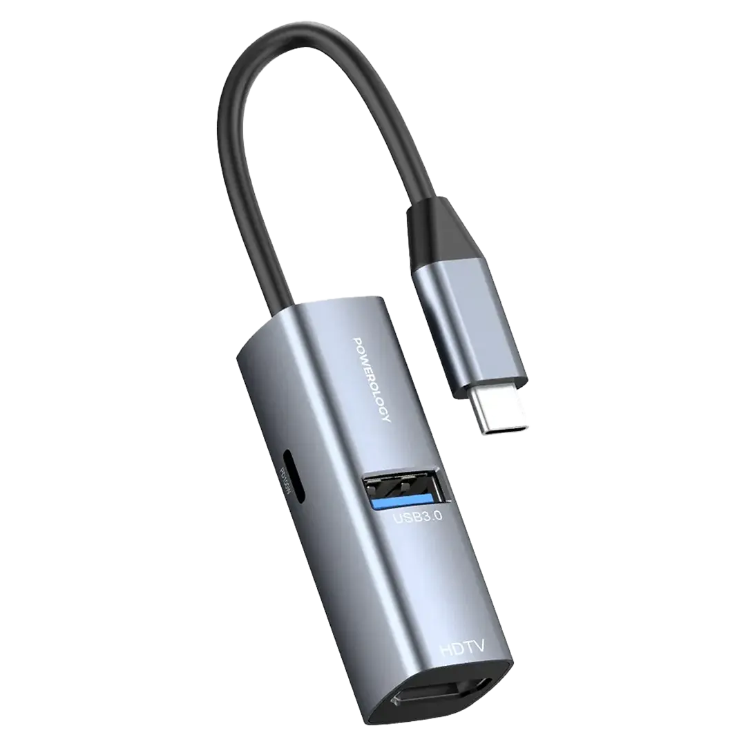 Powerology Aluminum Mini USB C Hub Black