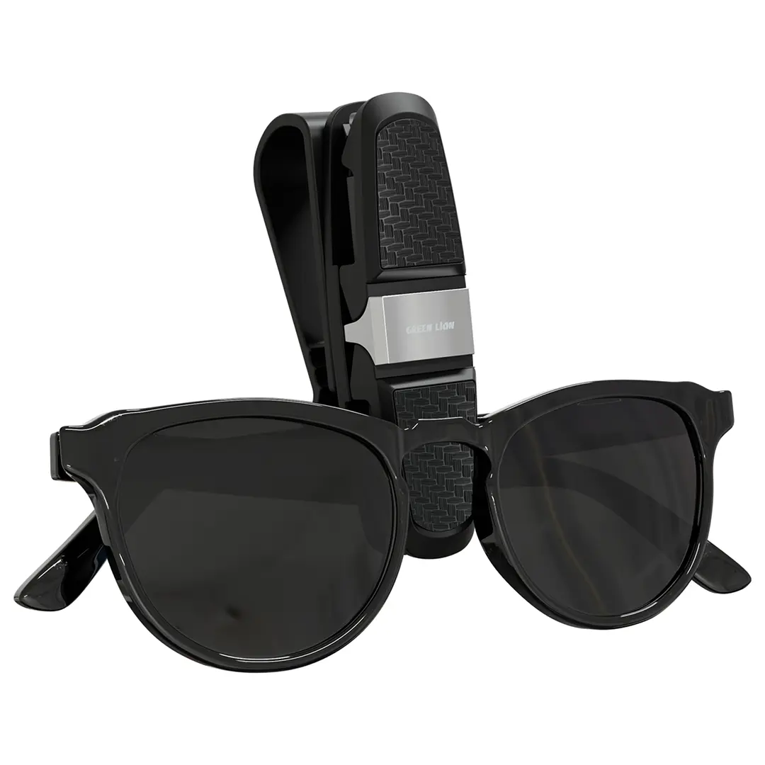 Green Lion Visor Guard Car Sunglasses Holder Black