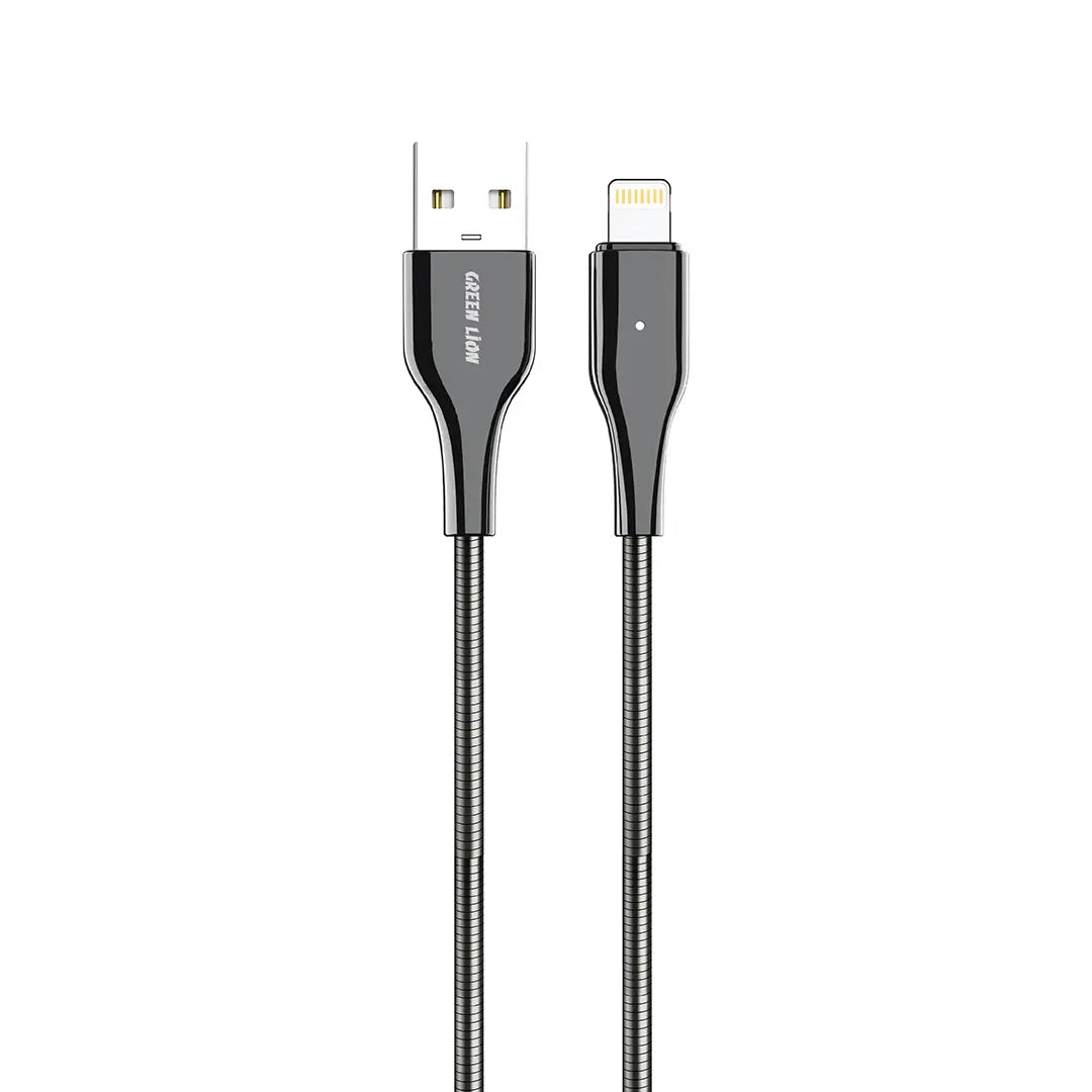 Green Lion USB A to Lightning Metal Spring Hose Cable Silver