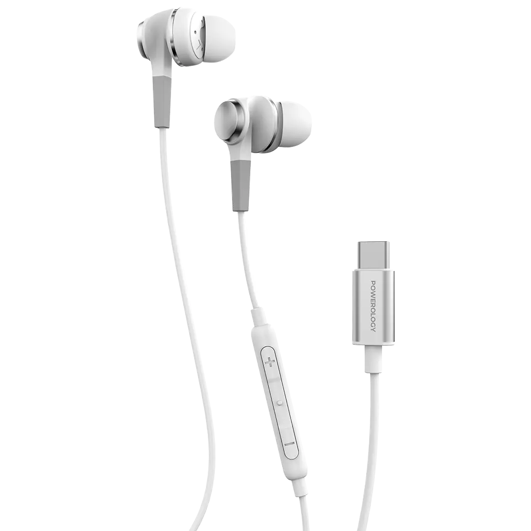 Powerology Type C Stereo Earphones White