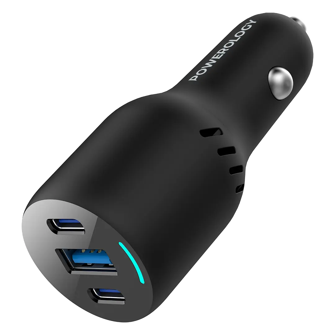 Powerology Pd65w Pd20w Qc18w LED Triple Ports Car Charger Black