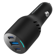 Powerology Pd65w Pd20w Qc18w LED Triple Ports Car Charger Black