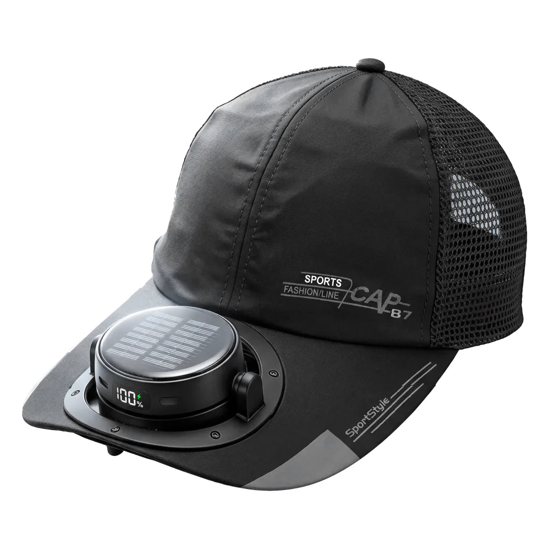 Green Lion Solar Cooler Cap Rechargeable Bladeless Fan - Black