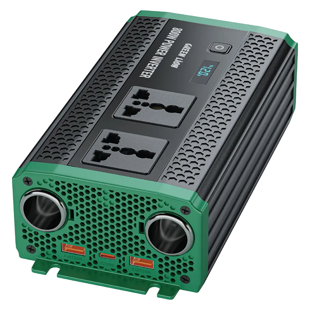 Green Lion GC-350 Car Inverter 800 WPower DC 12 V- 2 ACSockets PD 30 W - Black