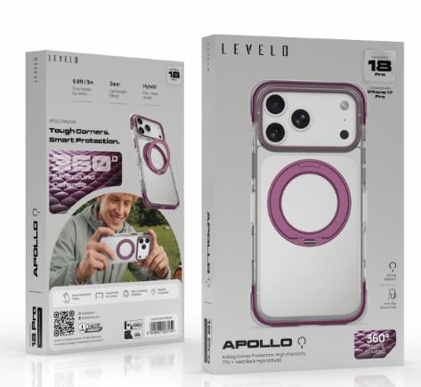كفر ليفيلو APOLLO بحامل دوار لآيفون 18 برو وبرو ماكس – تفاصيل المنتج والعبوة