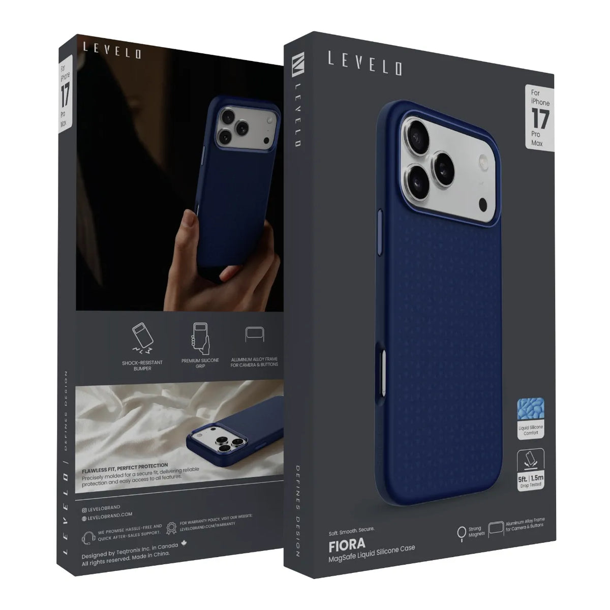 كفر ليفيلو Fiora من السيليكون بنقشة لآيفون 17 برو وبرو ماكس – تفاصيل المنتج والعبوة