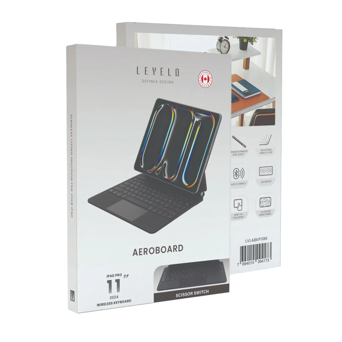 لوحة مفاتيح ليفيلو AeroBoard اللاسلكية لآيباد Pro ‏2024 – أسود – تفاصيل المنتج والعبوة