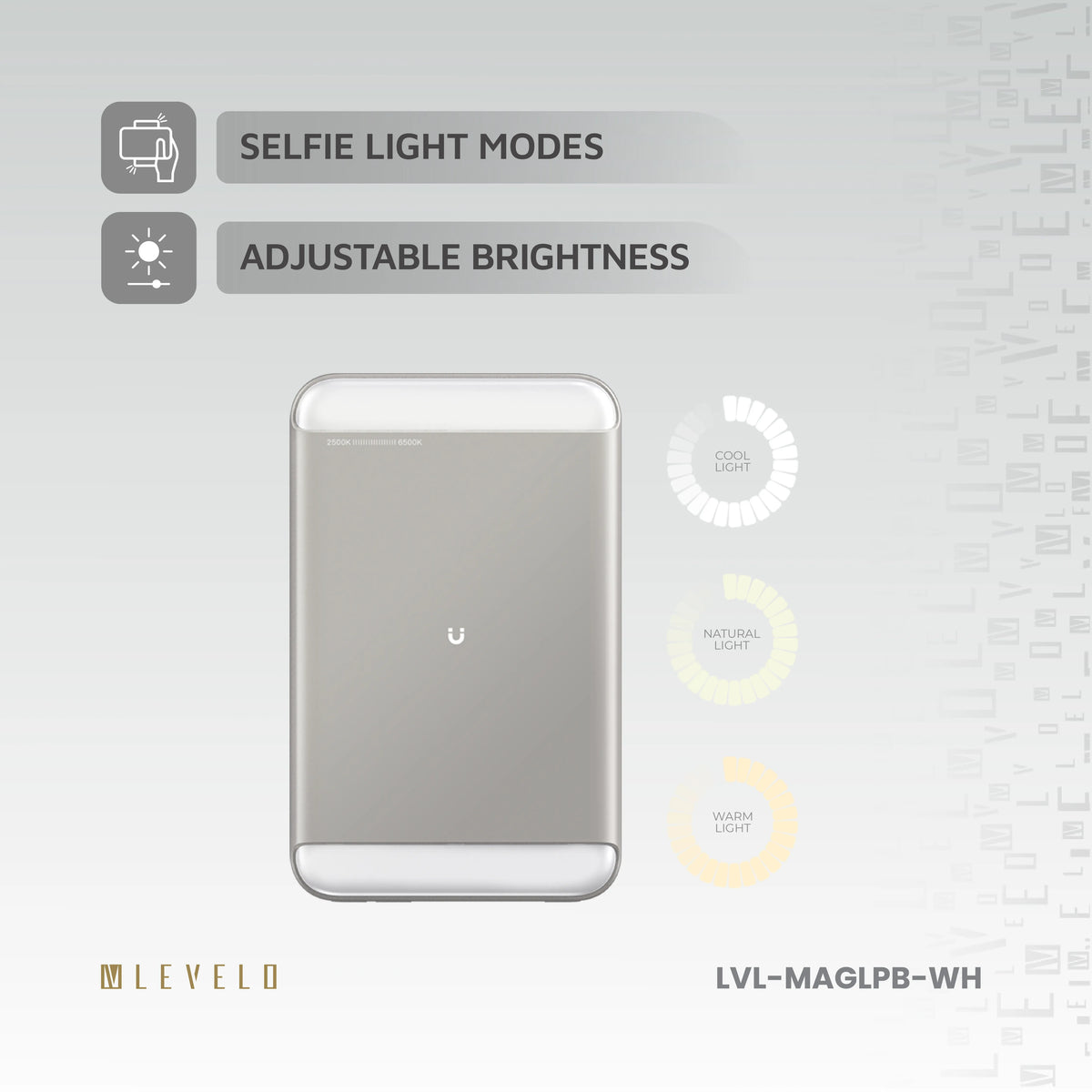 باور بانك ليفيلو MagLight سعة 8000 mAh بقدرة 20 W مع إضاءة تصوير – أبيض – تفاصيل المنتج والعبوة
