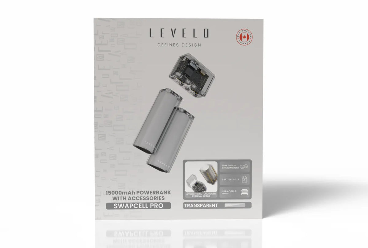 باور بانك ليفيلو SwapCell Pro بسعة إجمالية 15000 mAh ورؤوس قابلة للتبديل – شفاف – تفاصيل المنتج والعبوة
