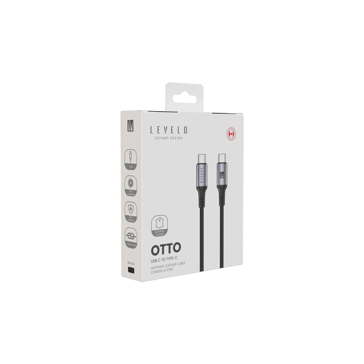 كابل ليفيلو Otto من USB-C إلى USB-C بقدرة 60 واط – 1.2 متر – تفاصيل المنتج والعبوة