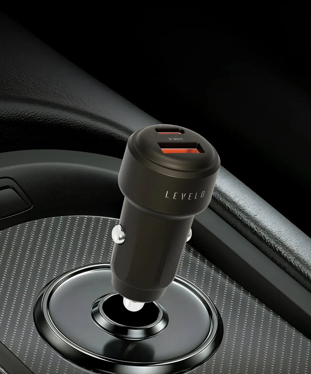شاحن سيارة ليفيلو Nori Mini بمنفذين وإجمالي 60 واط مع كابل USB-C إلى USB-C – تفاصيل المنتج والعبوة