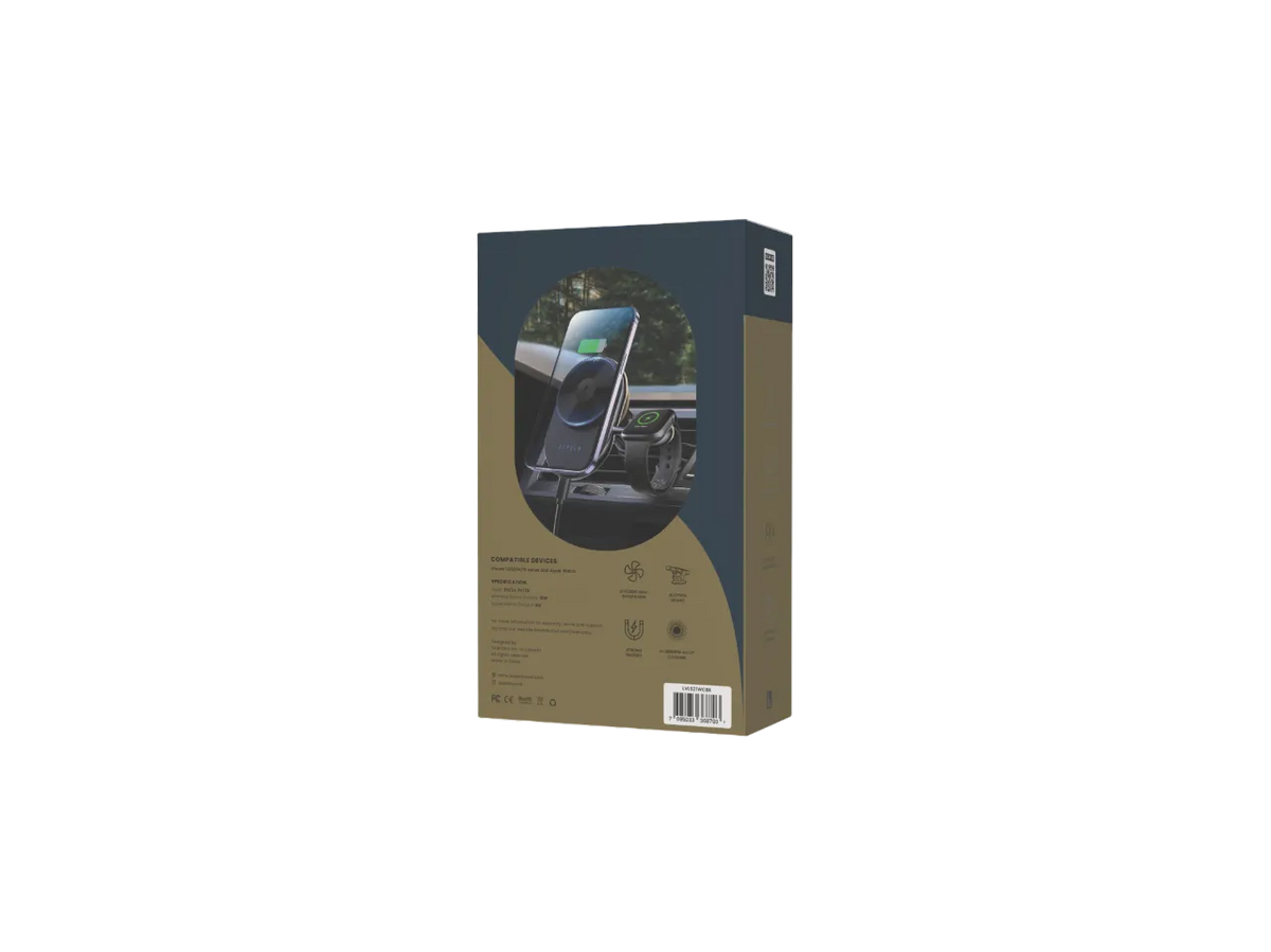 شاحن سيارة لاسلكي ليفيلو Siena ‏2 في 1 – أسود – تفاصيل المنتج والعبوة