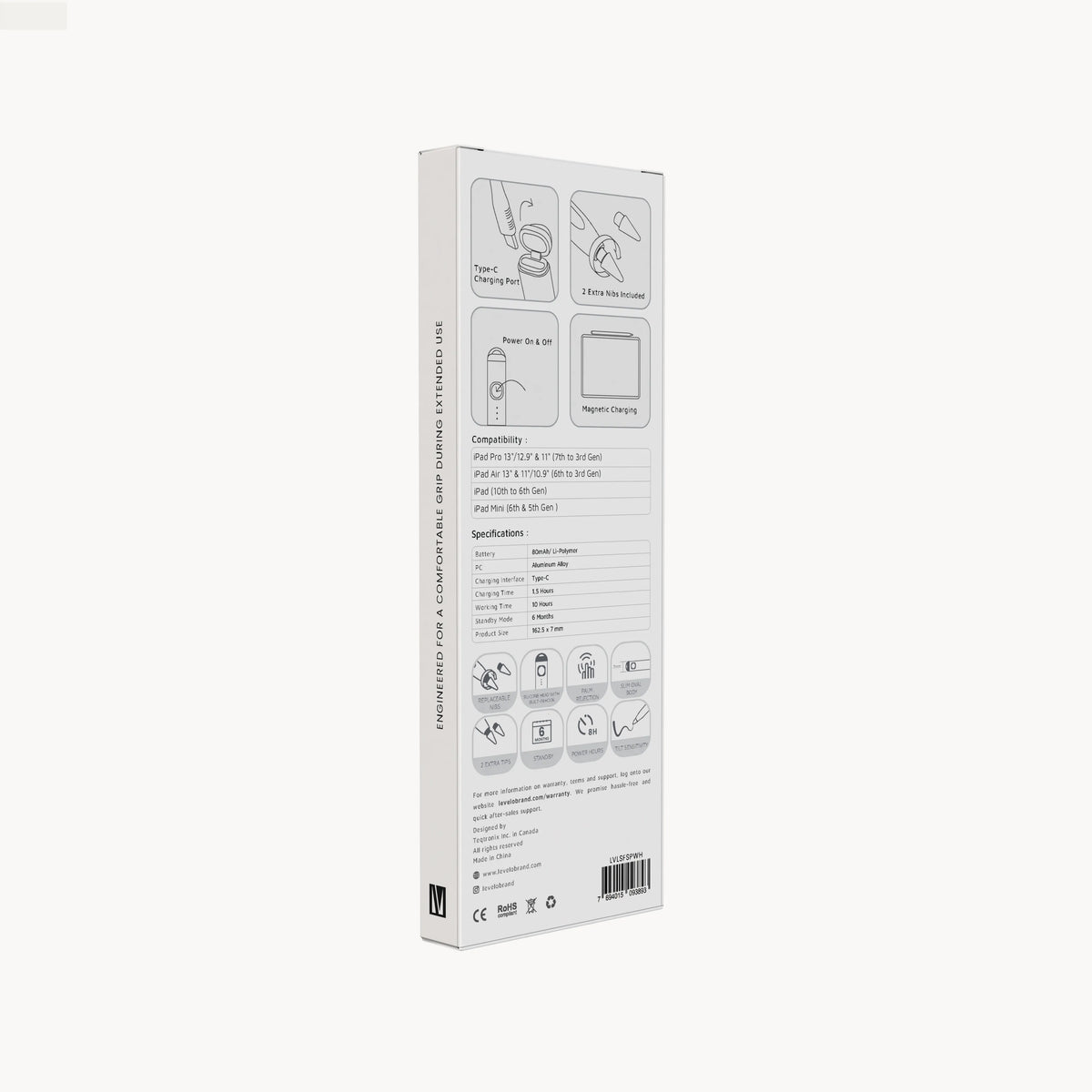 قلم ليفيلو Skyflex لأجهزة iPad – أبيض – تفاصيل المنتج والعبوة