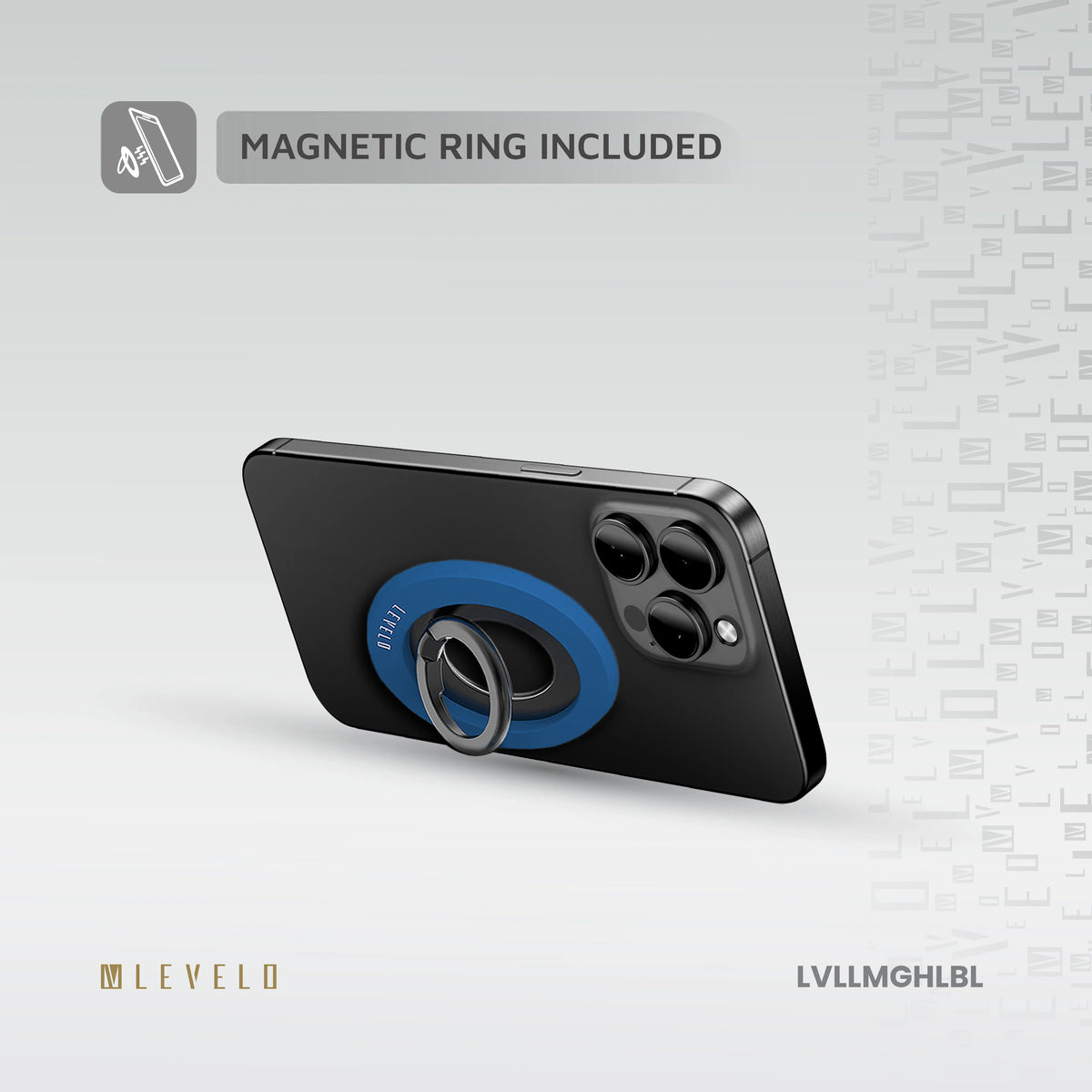 حلقة هاتف مغناطيسية ليفيلو Lucero ‏2 في 1 – أزرق لازوردي – تفاصيل المنتج والعبوة