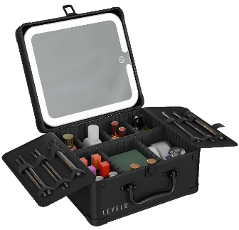 حقيبة تنظيم مكياج ليفيلو Elite بمرآة LED قابلة للفصل – أسود – تفاصيل المنتج والعبوة