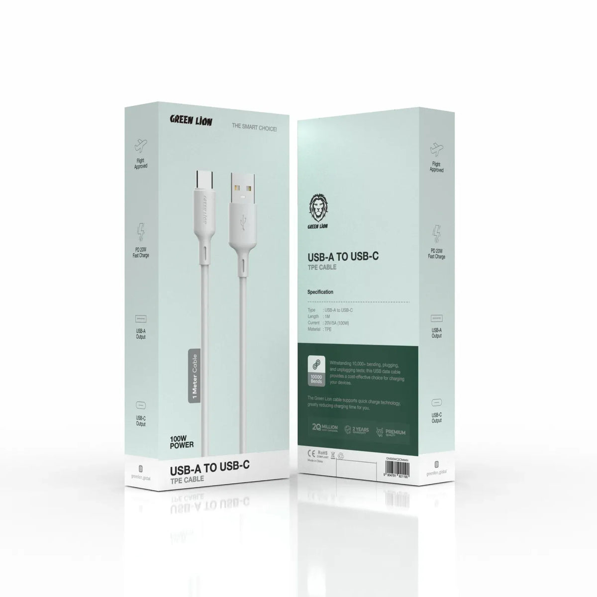 Green Lion 100w USB A to USB C Tpe Cable 1m White – image 2