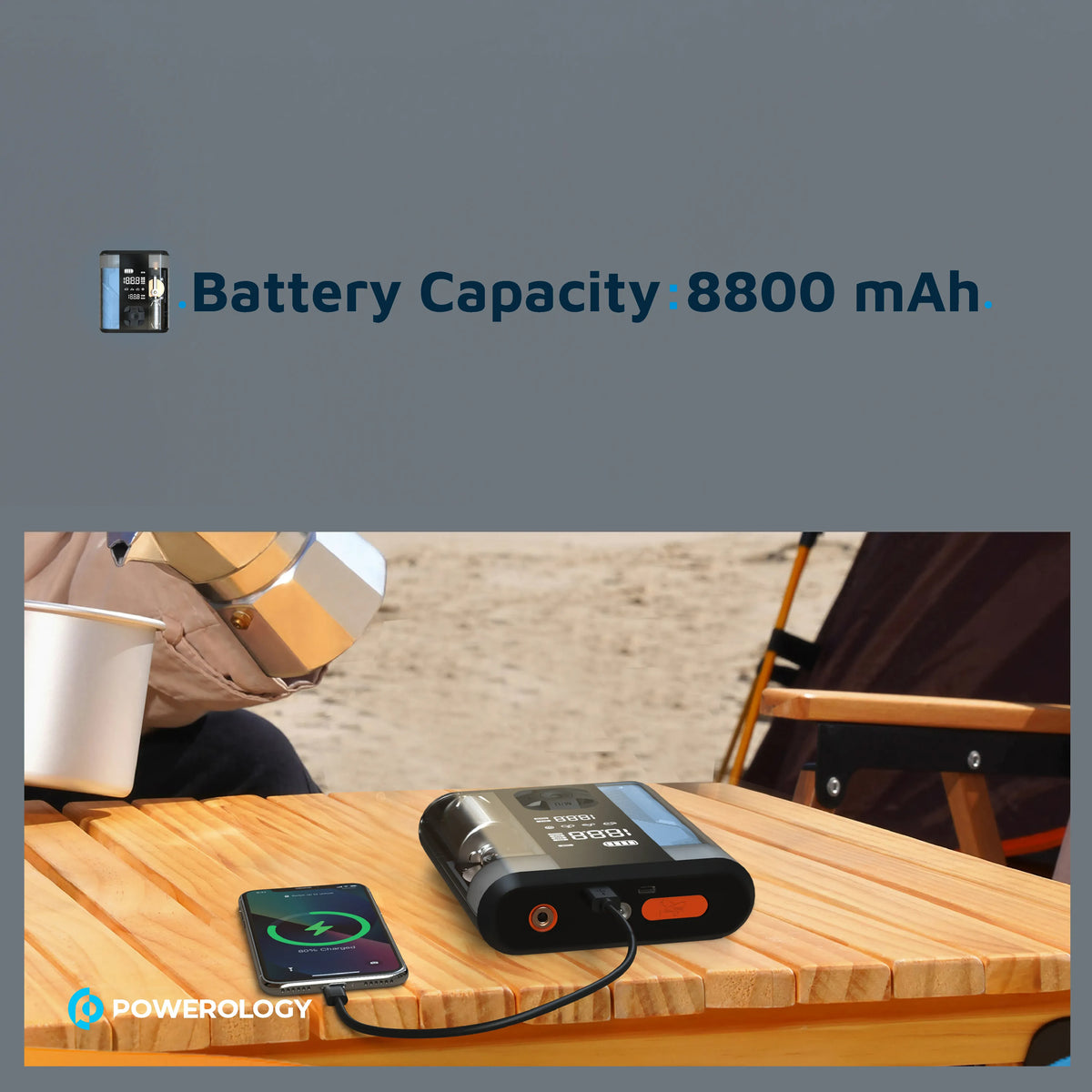 Powerology 8800mAh Jump Start Air Compressor Transparent – image 5
