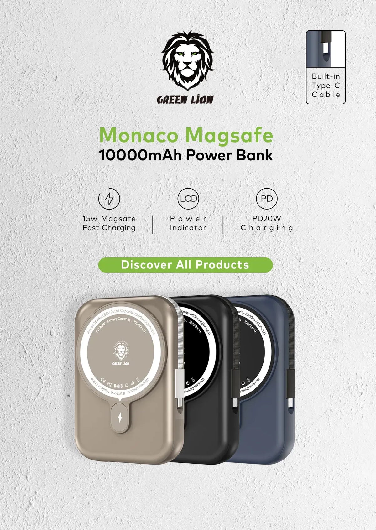 Green Lion 10000 m Ah Monaco Mag Safe Power Bank - Black – image 5