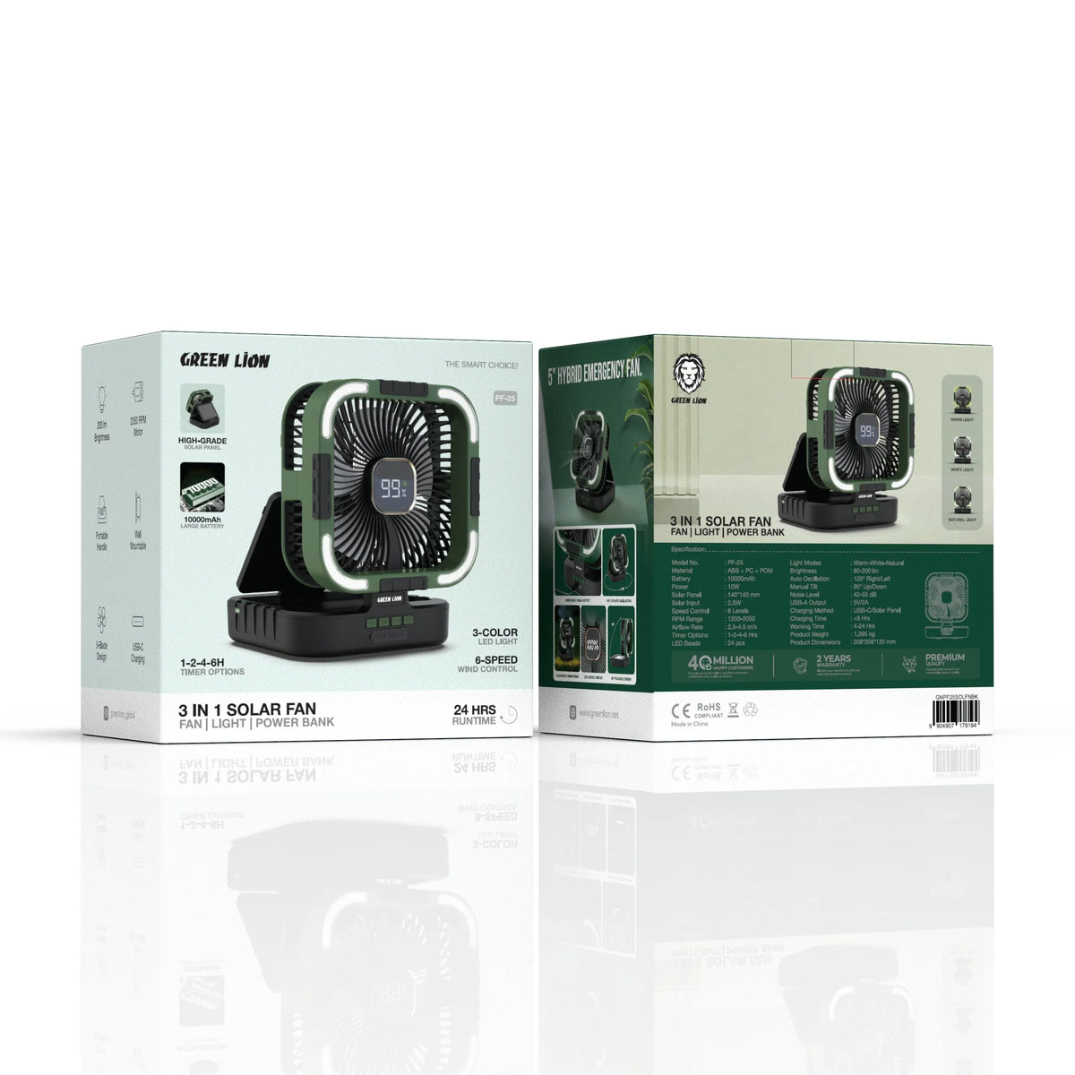 Green Lion 3 in 1 Solar Fan- Fan|Light|Power Bank - Black – image 6