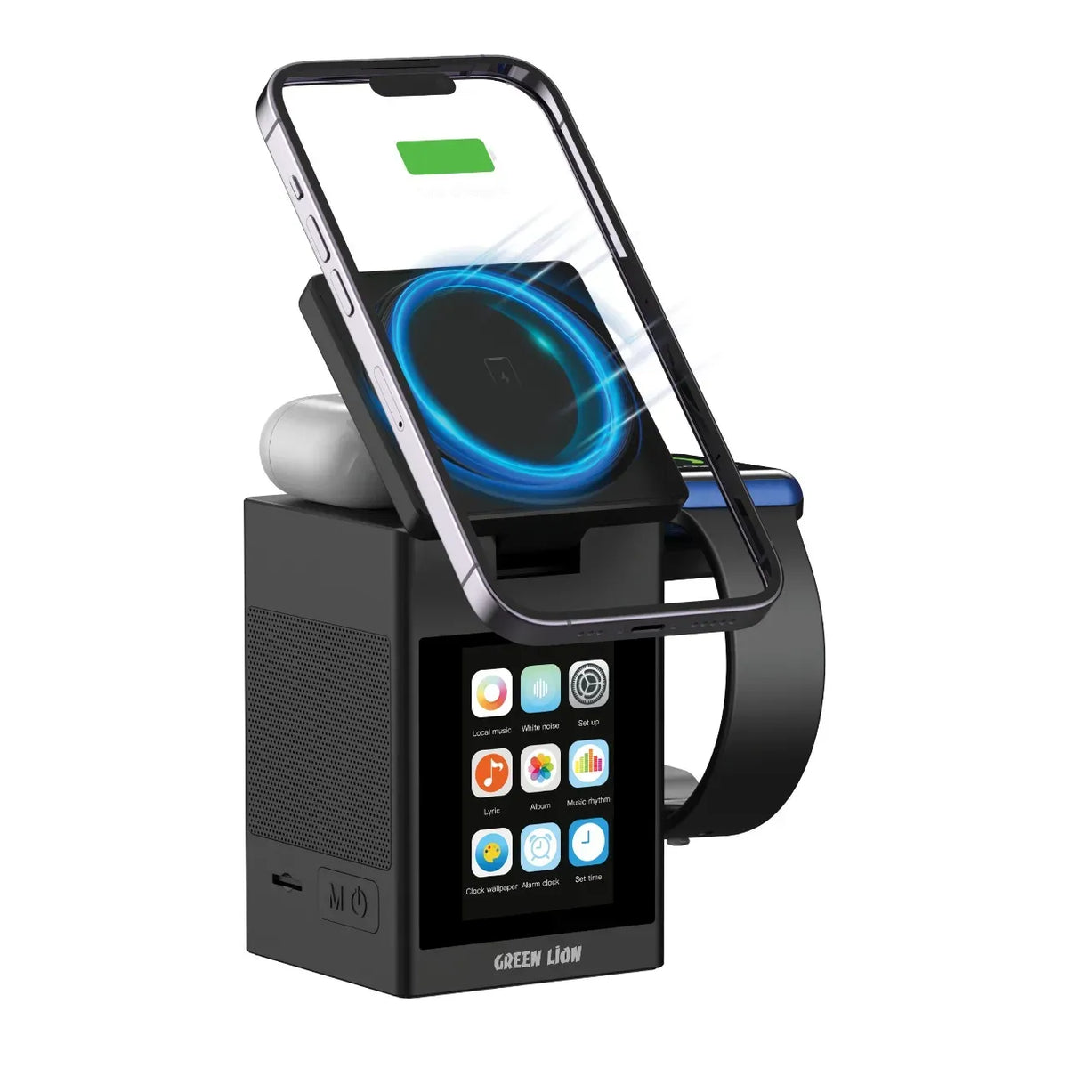 Green Lion Smart Station Pro LCD Display Wireless Charger with Speaker Black – image 9