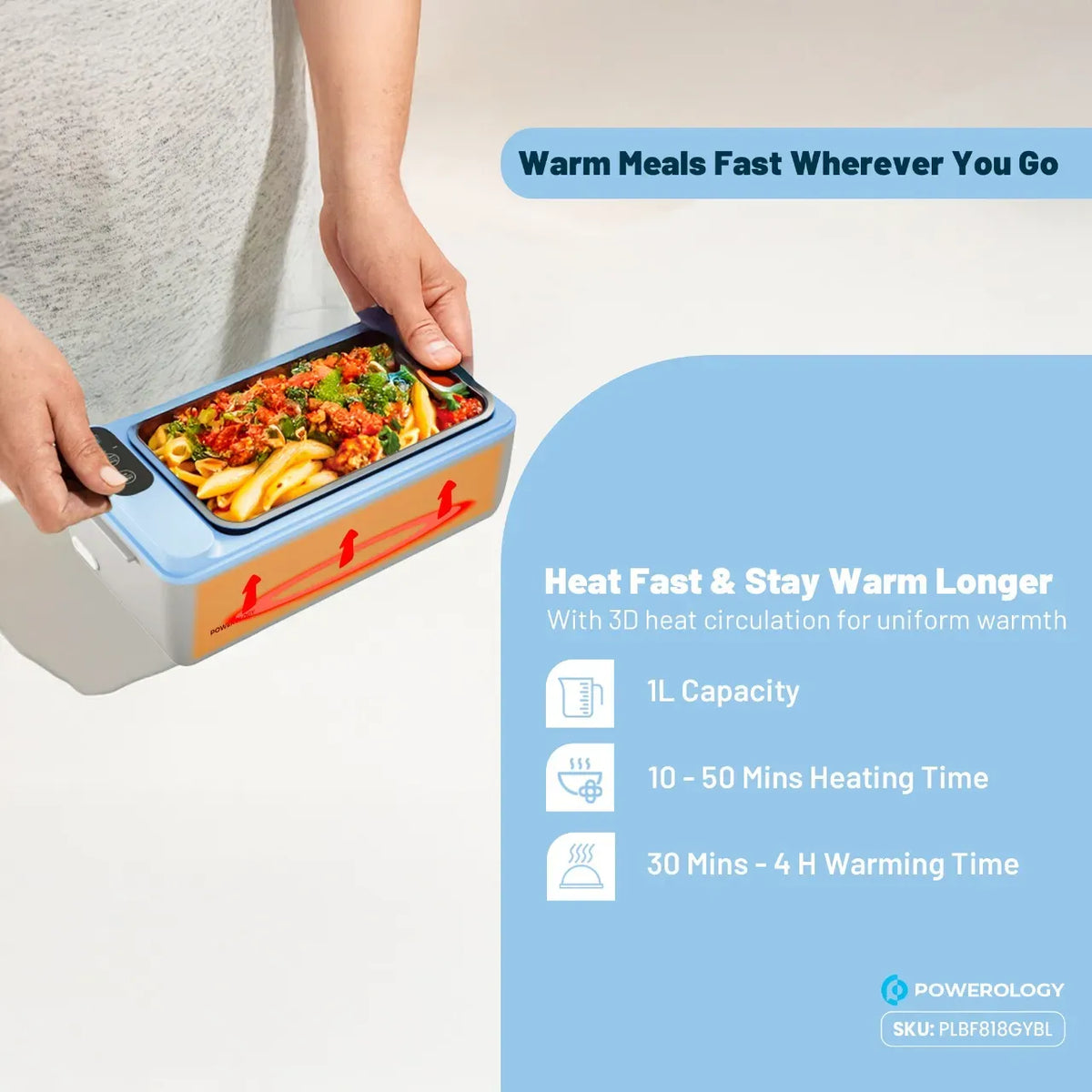 Powerology Lumo Portable Heated Lunch Box Gray Blue – image 6