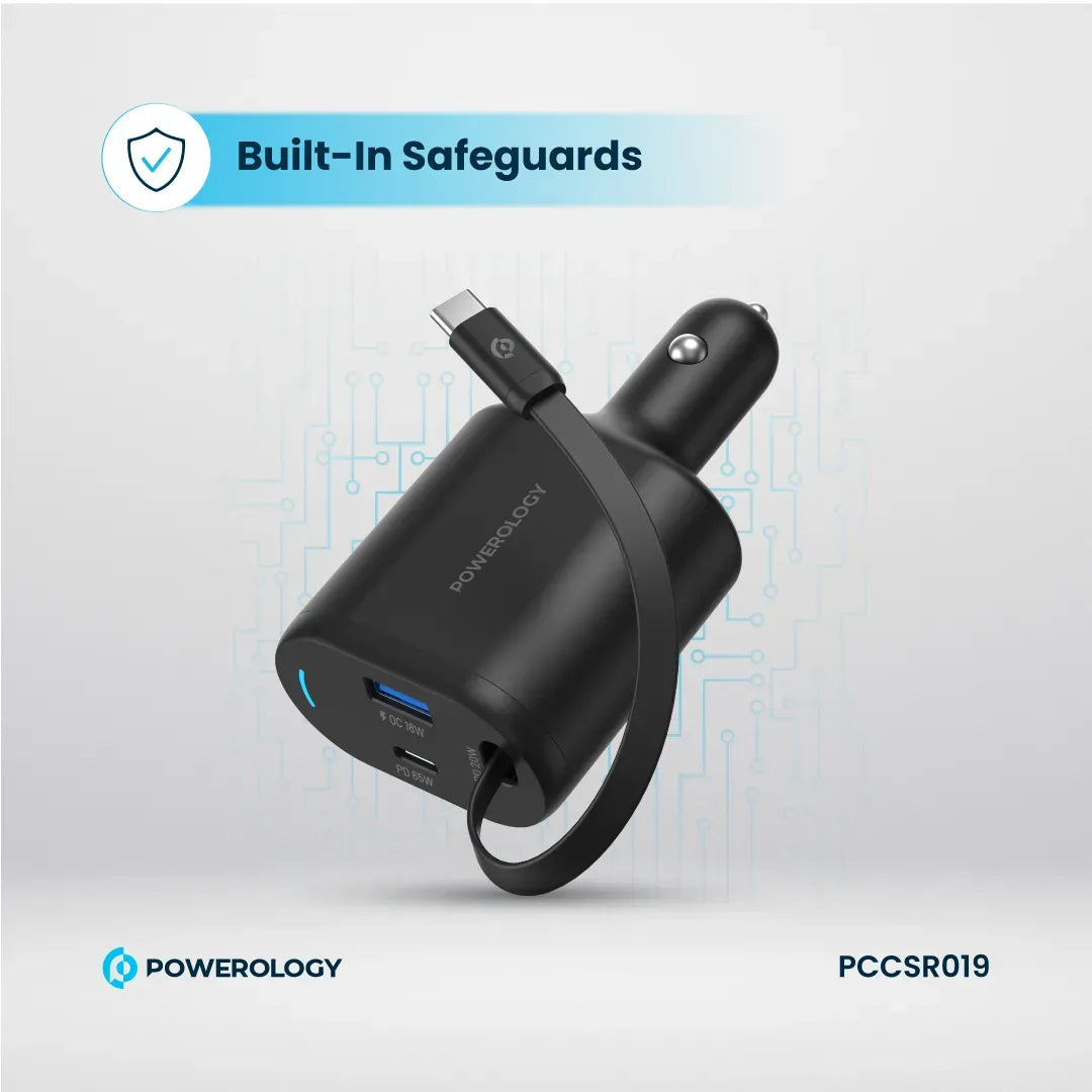 Powerology Type C Retractable Car Charger 103w Black – image 8