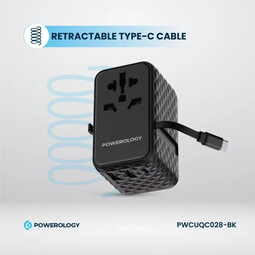 Powerology Ga N 20 W PDUniversal Adapter Retractable Type-CCable - Black – image 8