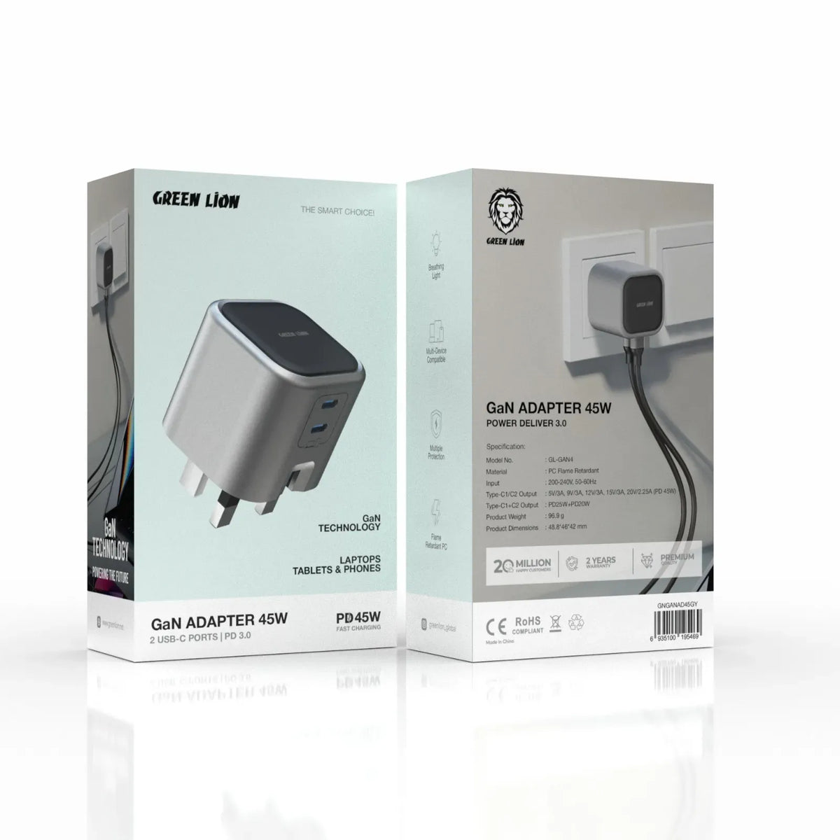 Green Lion Gan Adapter 45w 2 USB C Ports Grey – image 3