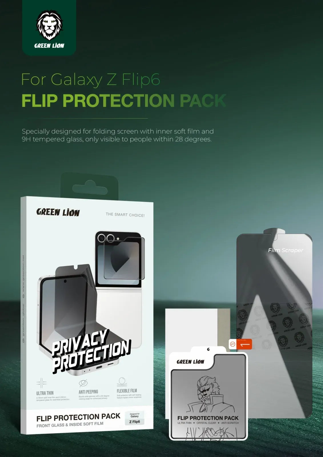 Green Lion Flip Protection Pack Privacy for Z Flip 6 Black – image 6