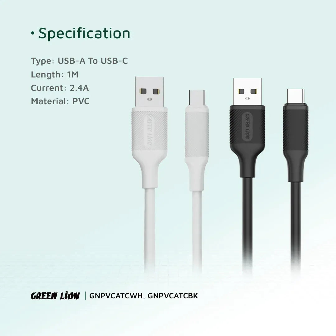 Green Lion USB-ATo Type-C PVCCable(1 m) - Black