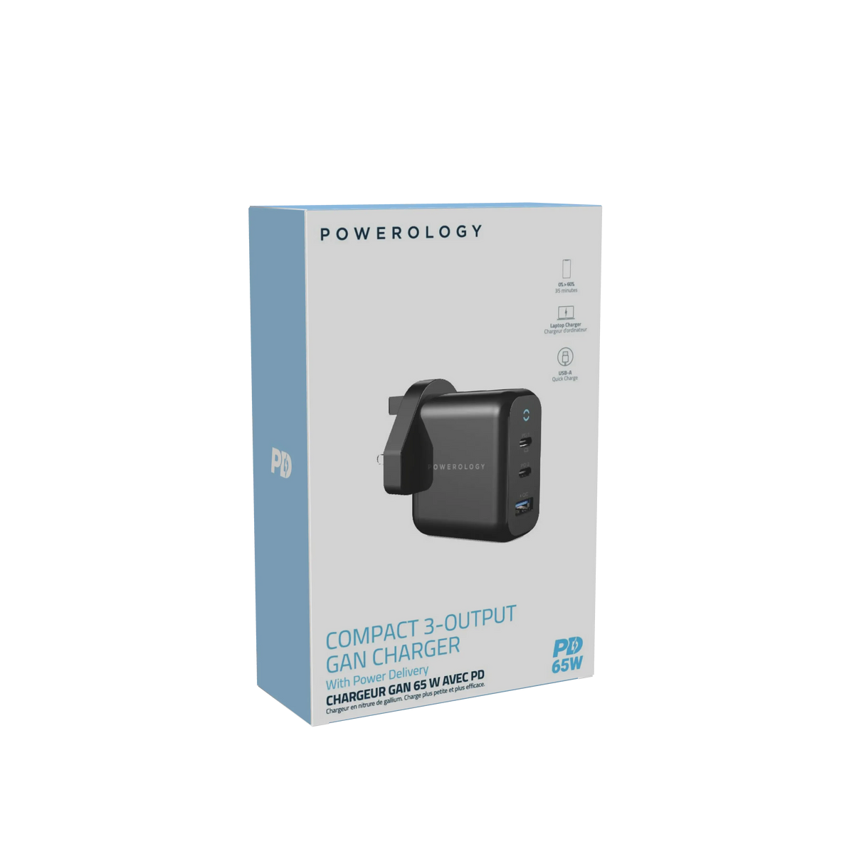 Powerology 3 Port 65w Gan Charger with PD Uk Black – image 11