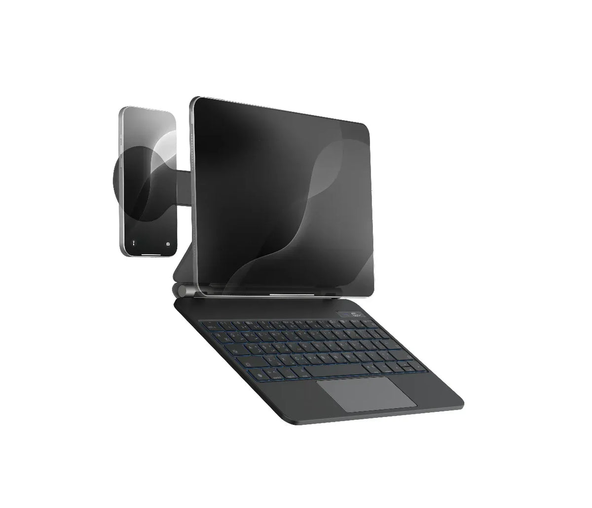 Powerology Dynaboard Wireless Keyboard Case with MagSafe Phone Holder for Ipad 13 M4 Black – image 13