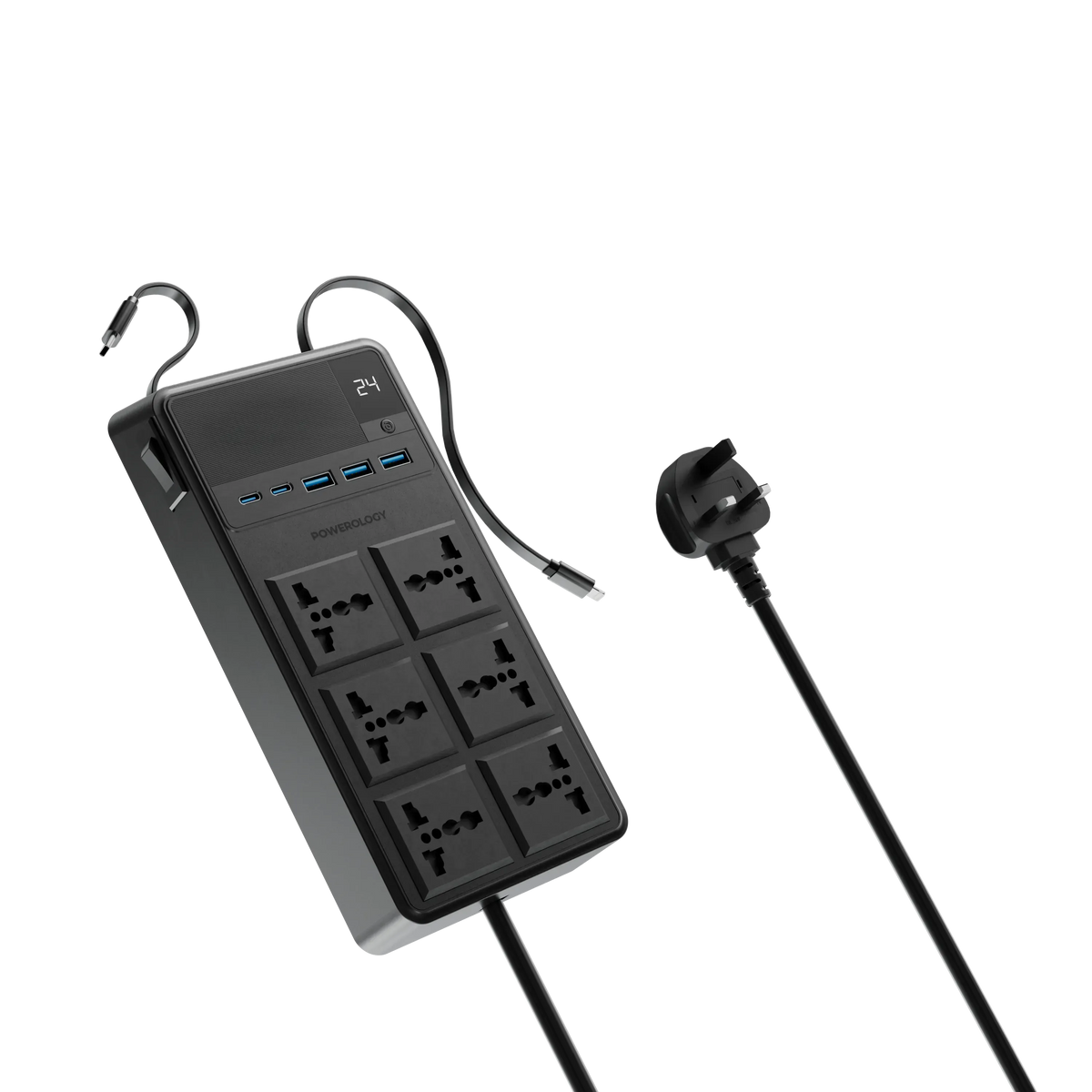 Powerology 2500w 6ac Power Strip with Built in Retractable Cables Black – image 16